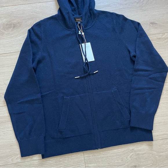 NWT Quince Mongolian Cashmere Full-Zip HoodieTrue Navy Size Medium - Picture 4 of 8
